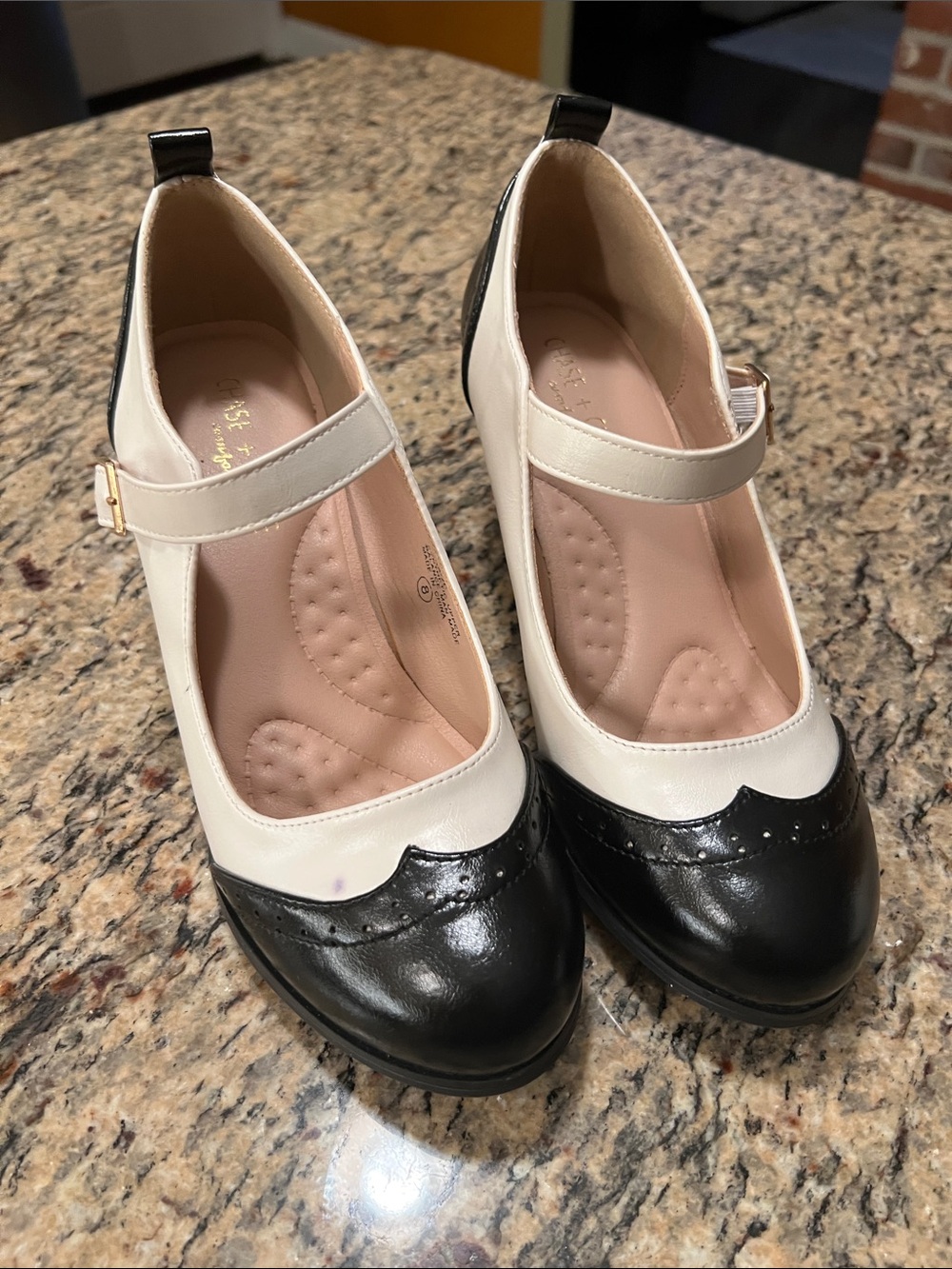 Chase + Chloe Black and Cream Mary Jane Heels